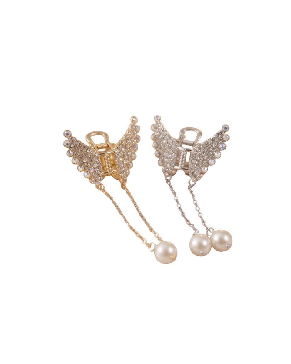 Two Premium Butterfly Wing Hair Claw Clip Pair ā Gold & Silver