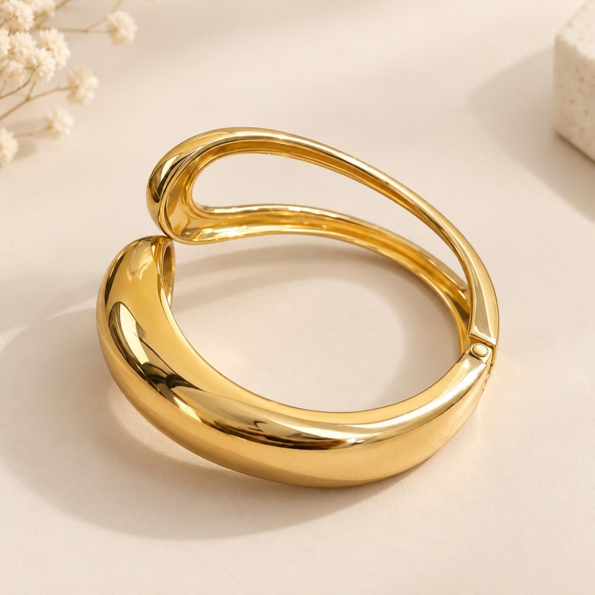 Minimal Gold Anti-Tarnish Open Cuff Bracelet for Women | Premium Glossy Finish Kada