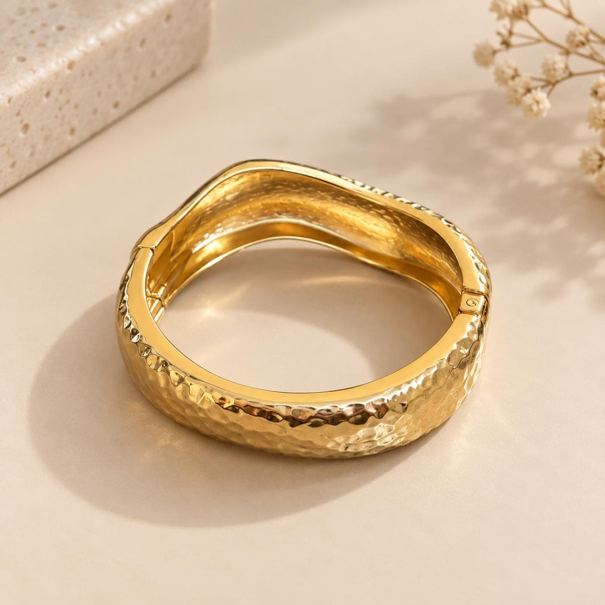 Textured Gold Anti-Tarnish Kada Bracelet for Women | Hammered Finish Luxury Bangle