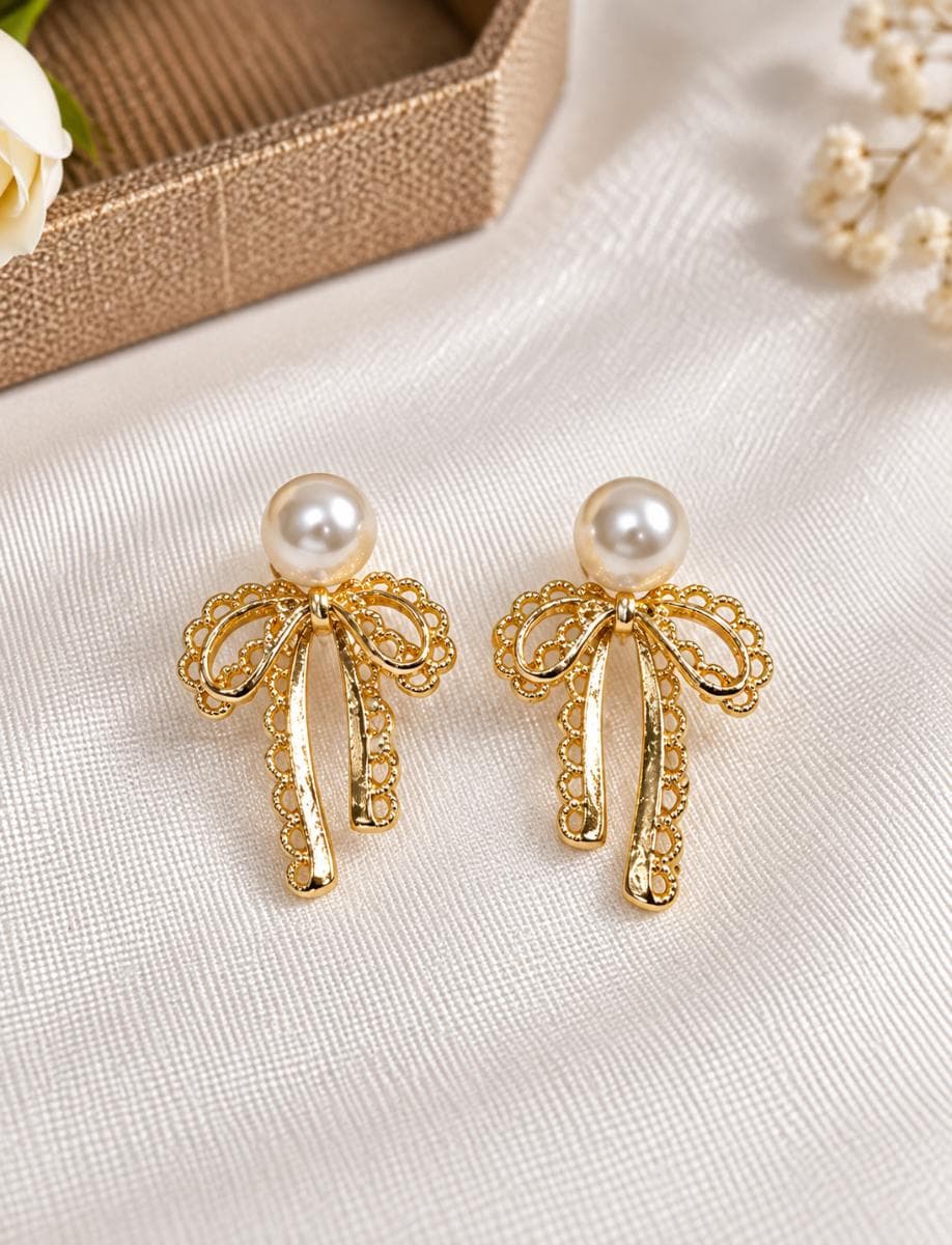 legant Pearl Bow Drop Earrings for Women