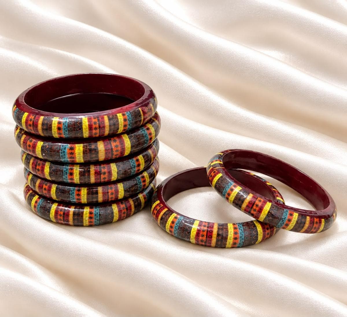 Ethnic Multicolor Printed Bangles Set (Set of 2) for Women | Traditional Acrylic Kada
