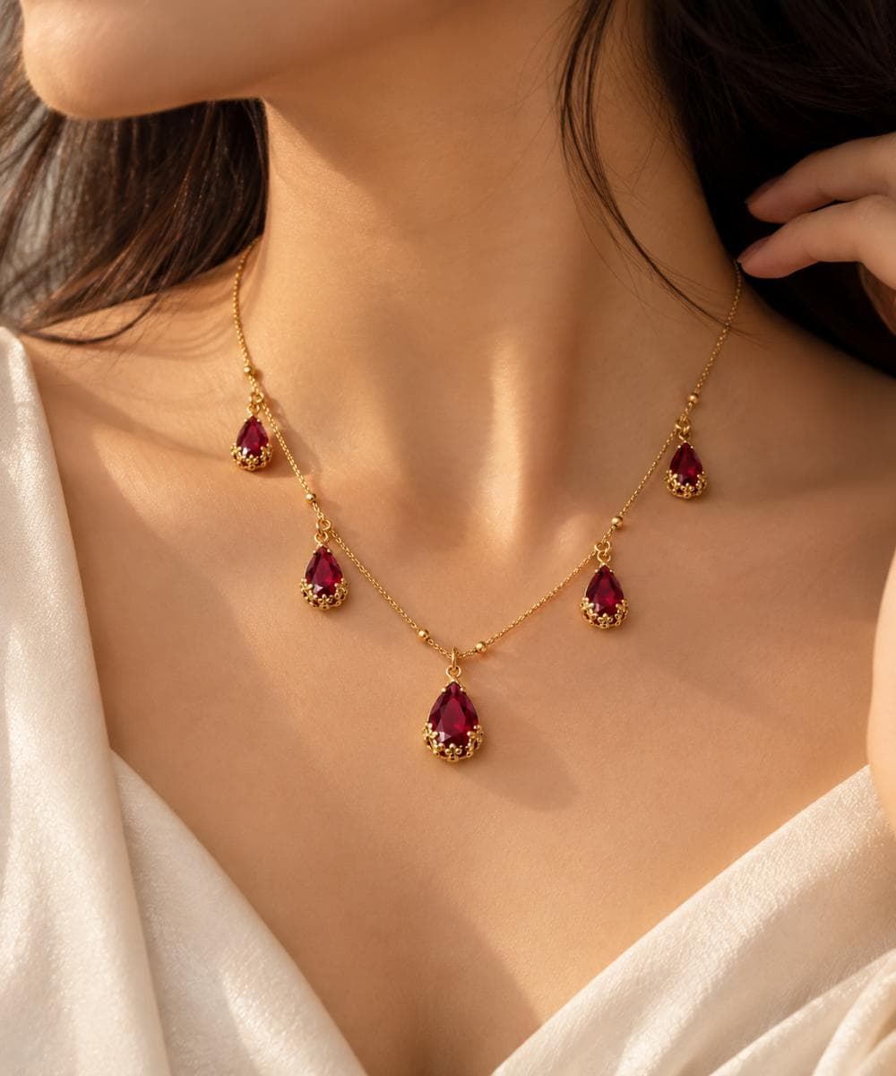 Ruby Drop Necklace for Women | Gold Plated Elegant Party Jewellery