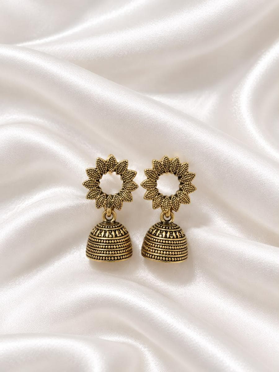 Antique Gold Floral Jhumka Earrings for Women