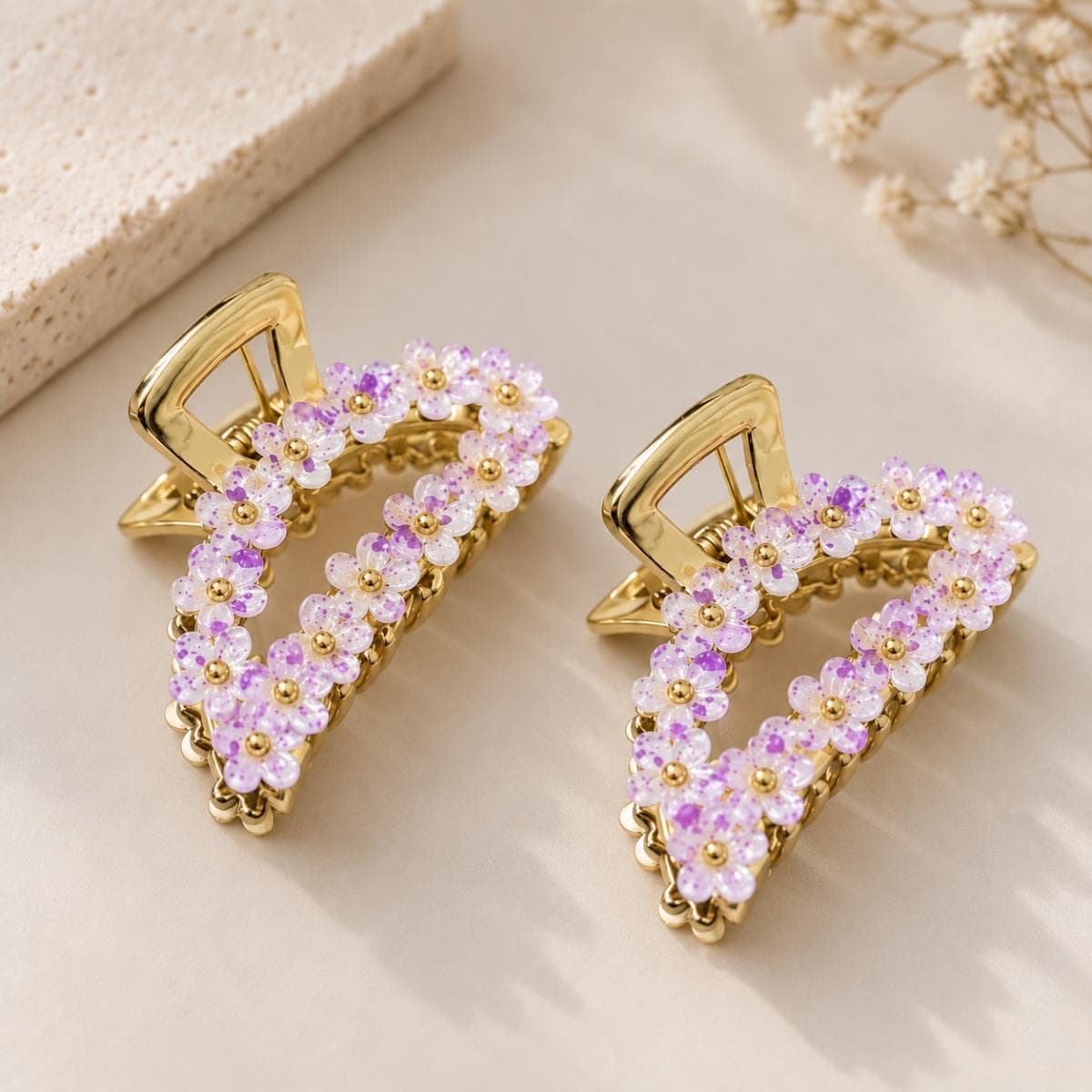 Luxury Floral Pearl Hair Claw Clip Set of 2 | Elegant Gold Designer Clutcher
