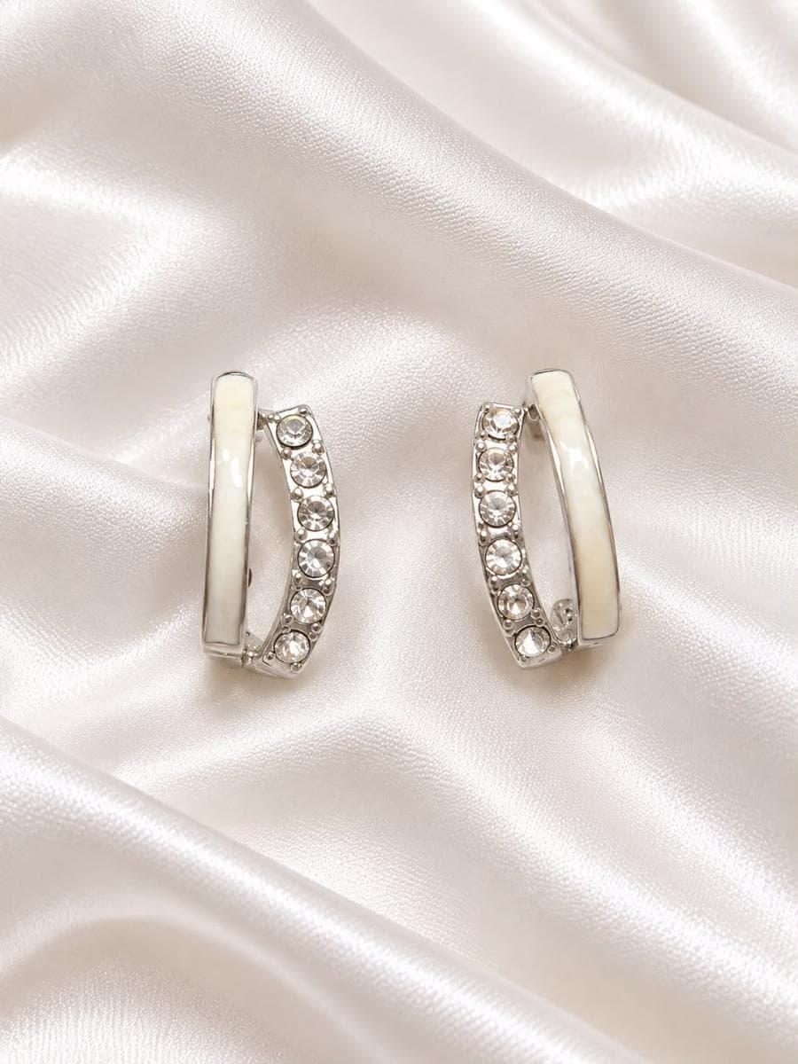 Minimal White & Crystal Hoop Earrings for Girls | Elegant Daily Wear Hoops