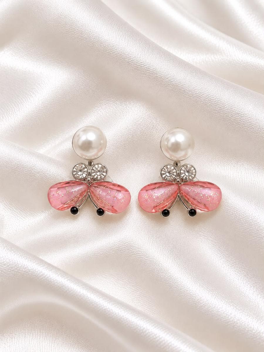 Cute Pink Butterfly Pearl Earrings for Girls | Aesthetic Korean Style