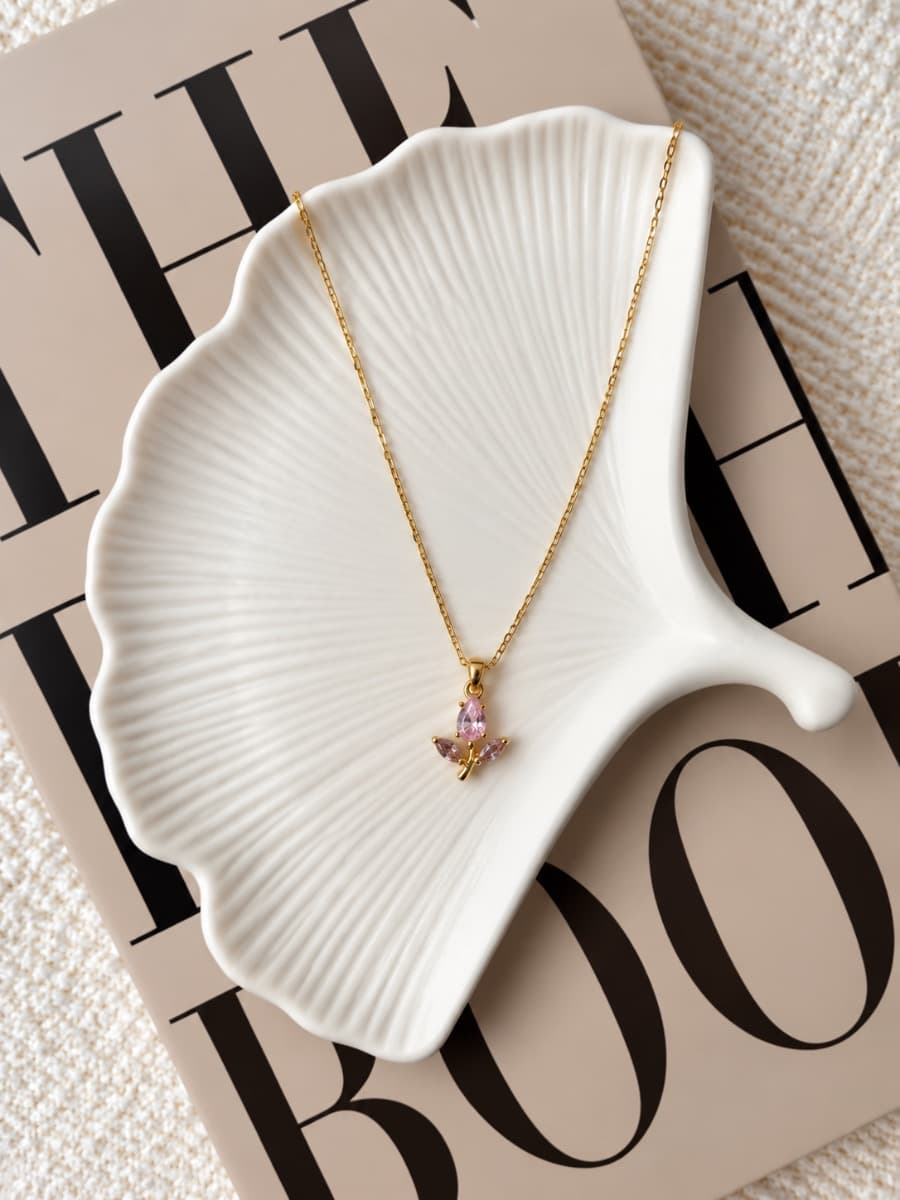 Pink Crystal Floral Pendant Necklace