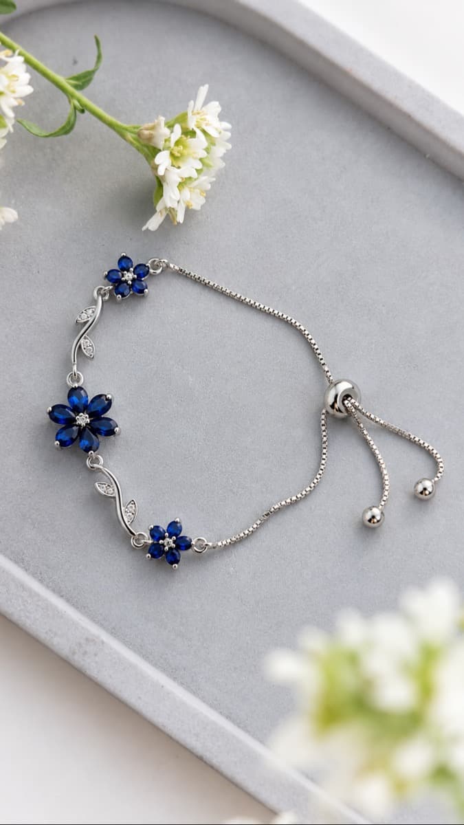 Blue Floral Vine Adjustable Bracelet