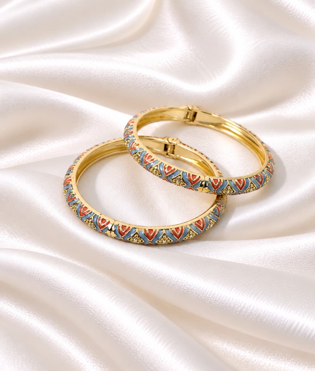 Multicolour Geometric Gold-Tone Bangles – Set of 1