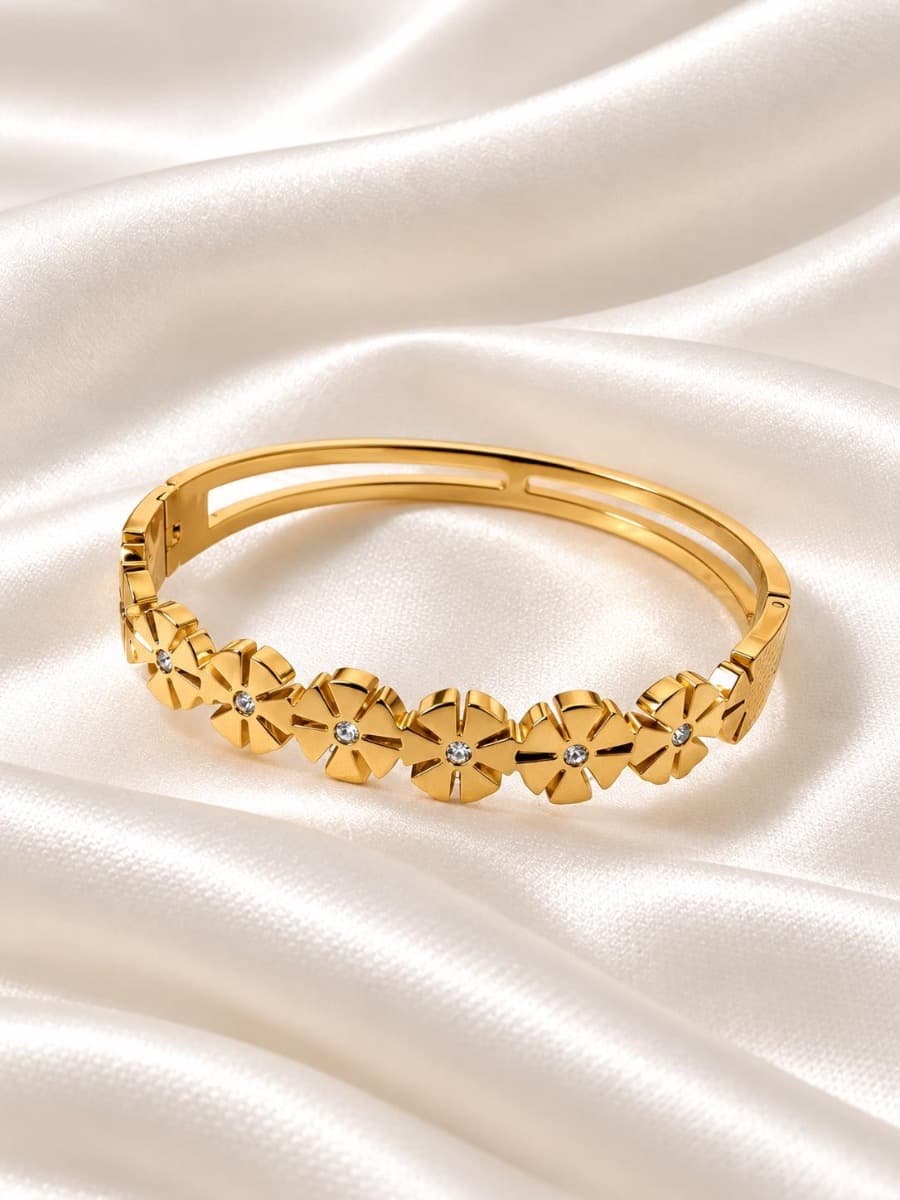 Gold-Tone Floral Crystal Bracelet for Women