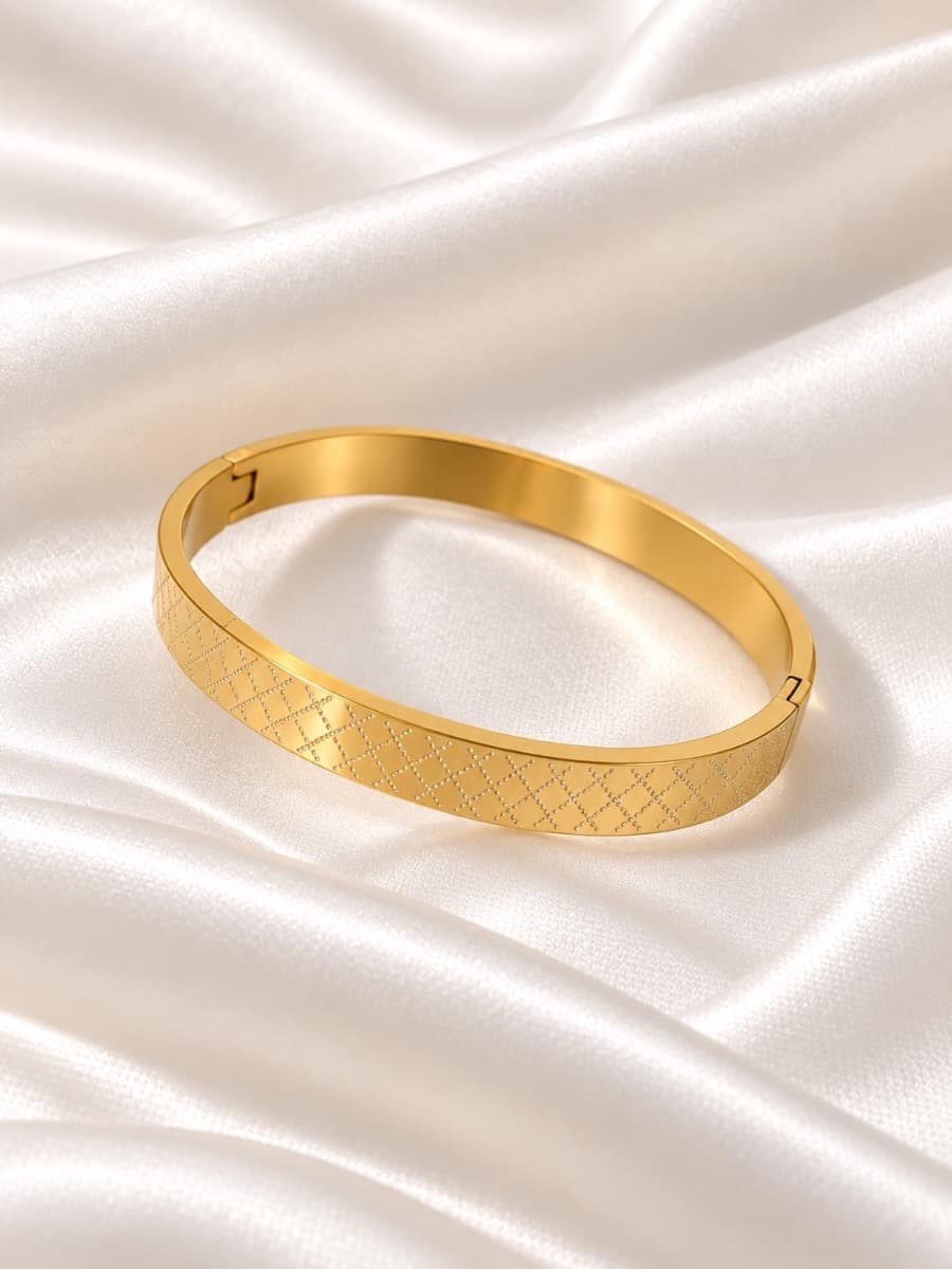 Gold-Tone Minimalist Engraved Cuff Bangle for Women