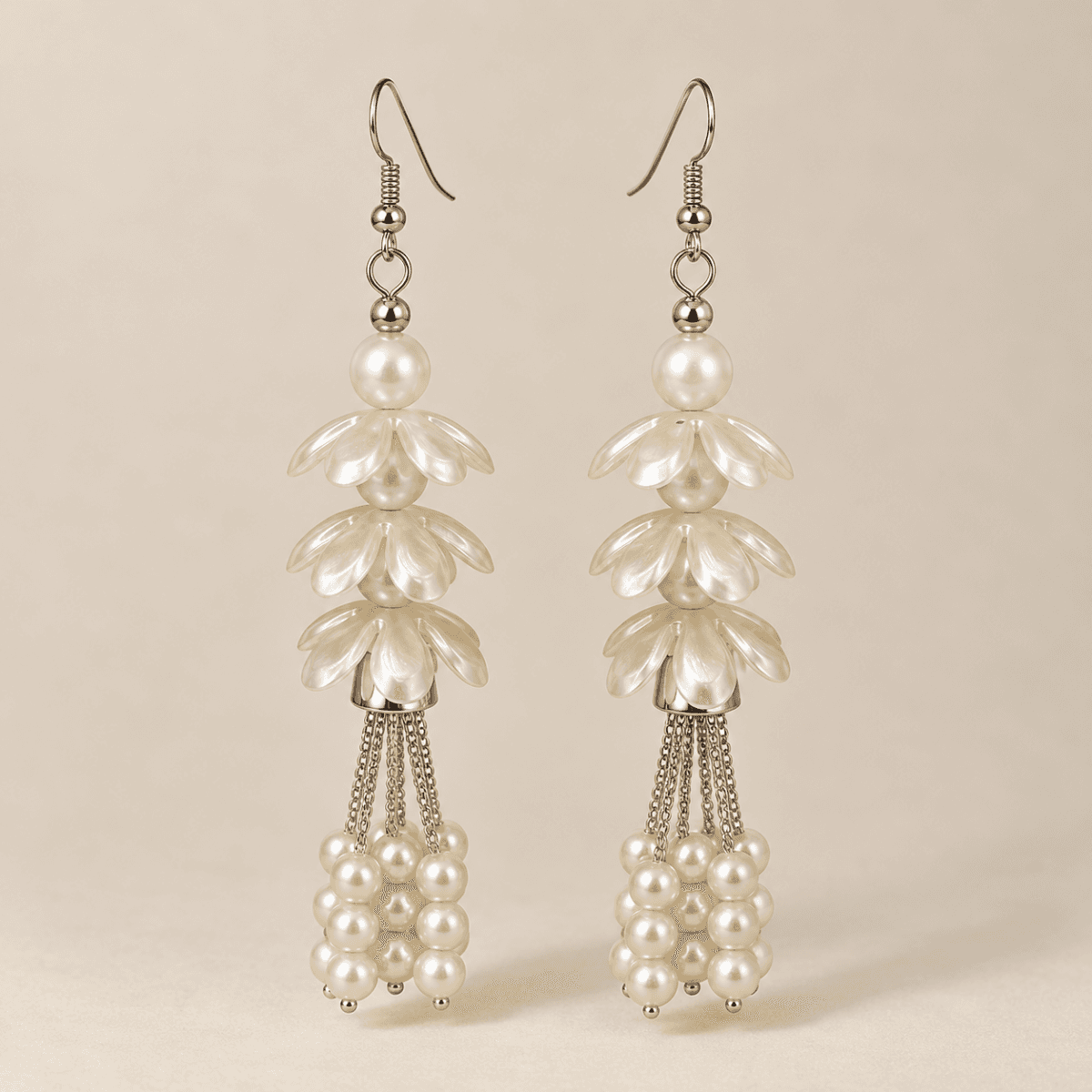 Elegant Pearl Floral Tassel Earrings for Women