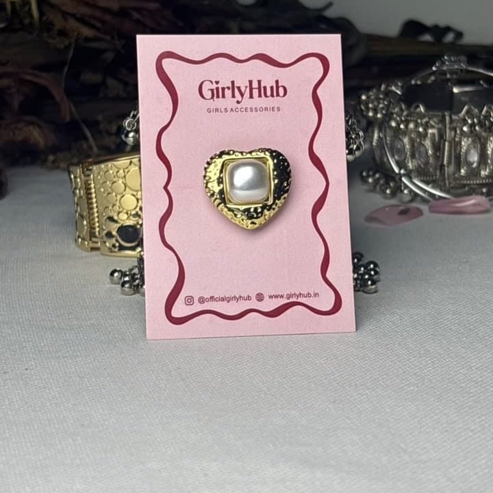 Gold-Tone Pearl Centre Vintage Anti-Tarnish Statement Ring for Women
