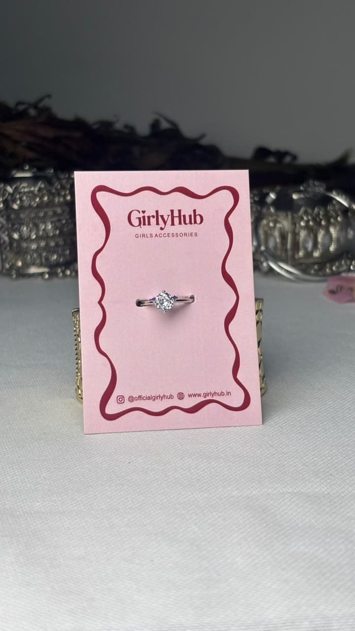 Silver-Tone Solitaire Crystal Ring for Women