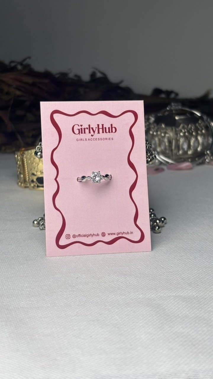 Silver-Tone Floral Crystal Ring for Women