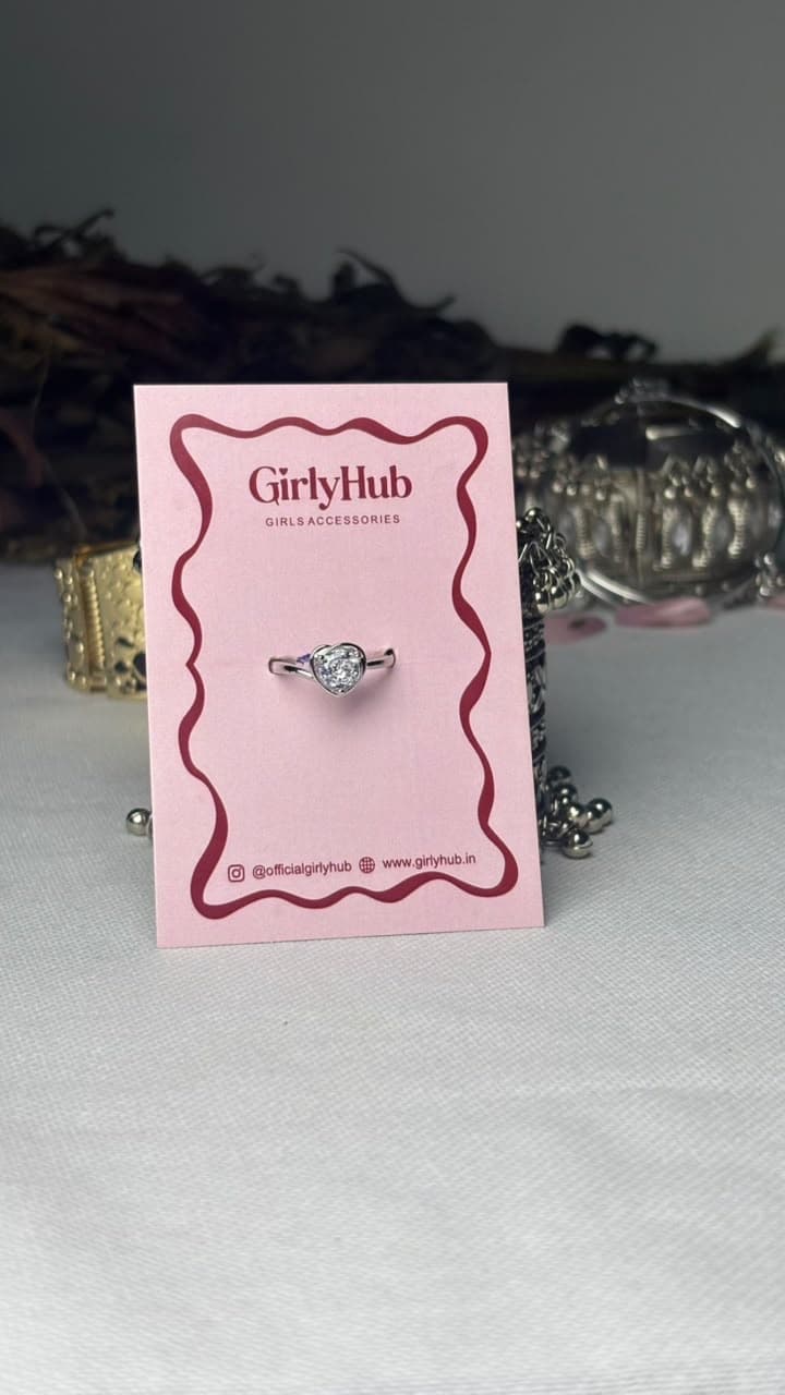 Silver-Tone Heart Crystal Ring for Women