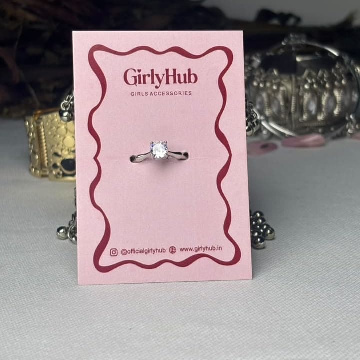 Silver-Tone Round Solitaire Crystal Ring for Women