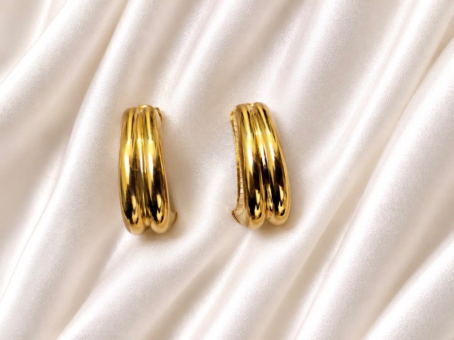 Gold-Tone Chunky Double-Ridge Hoop Earrings-Anti-Tarnish