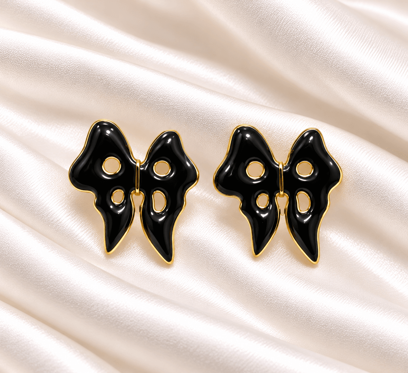 Black Abstract Statement Earrings – Gold-Tone Border