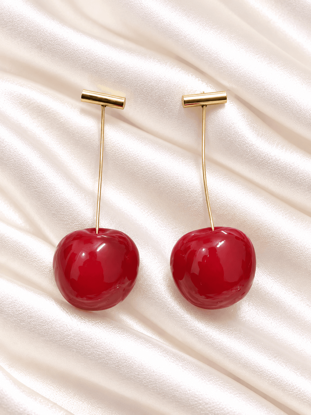 Red Cherry Drop Earrings – Gold-Tone Aesthetic Earrings