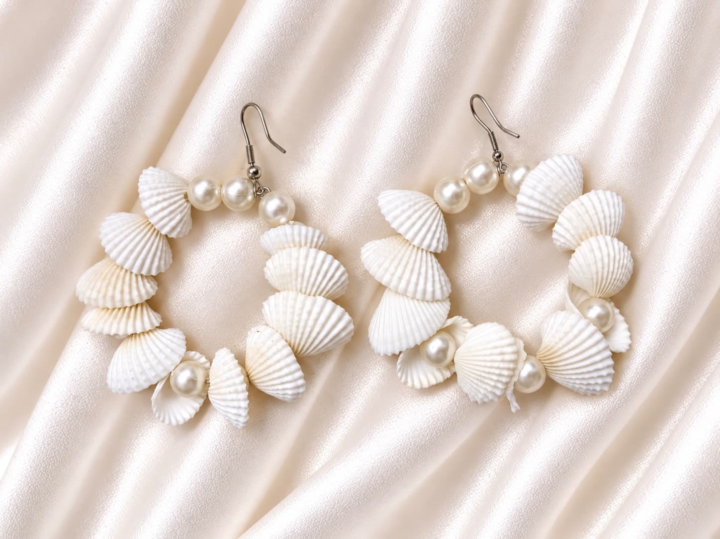 White Seashell & Pearl Drop Earrings – Boho Beach Jewellery