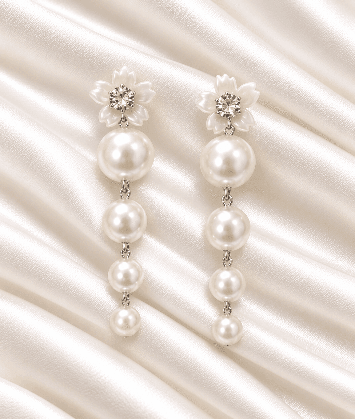 White Floral Pearl Drop Earrings – Anti-Tarnish