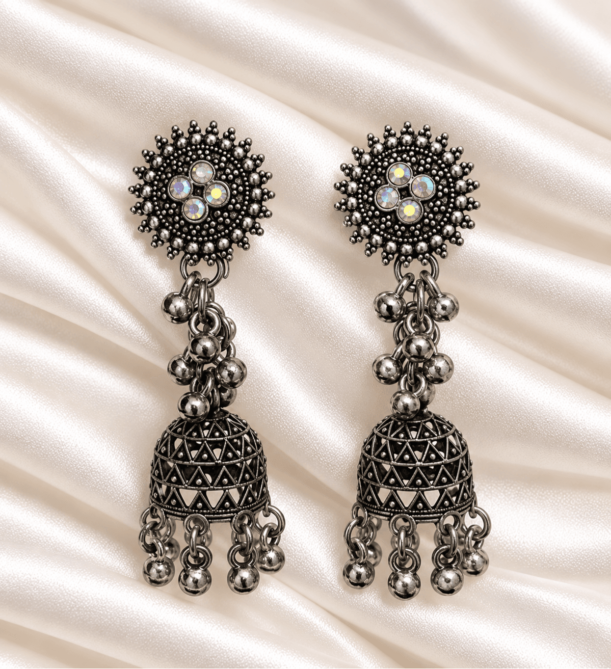 Alloy Metal, Oxidised Silver-Tone Finish, Multicolour Decorative Stones