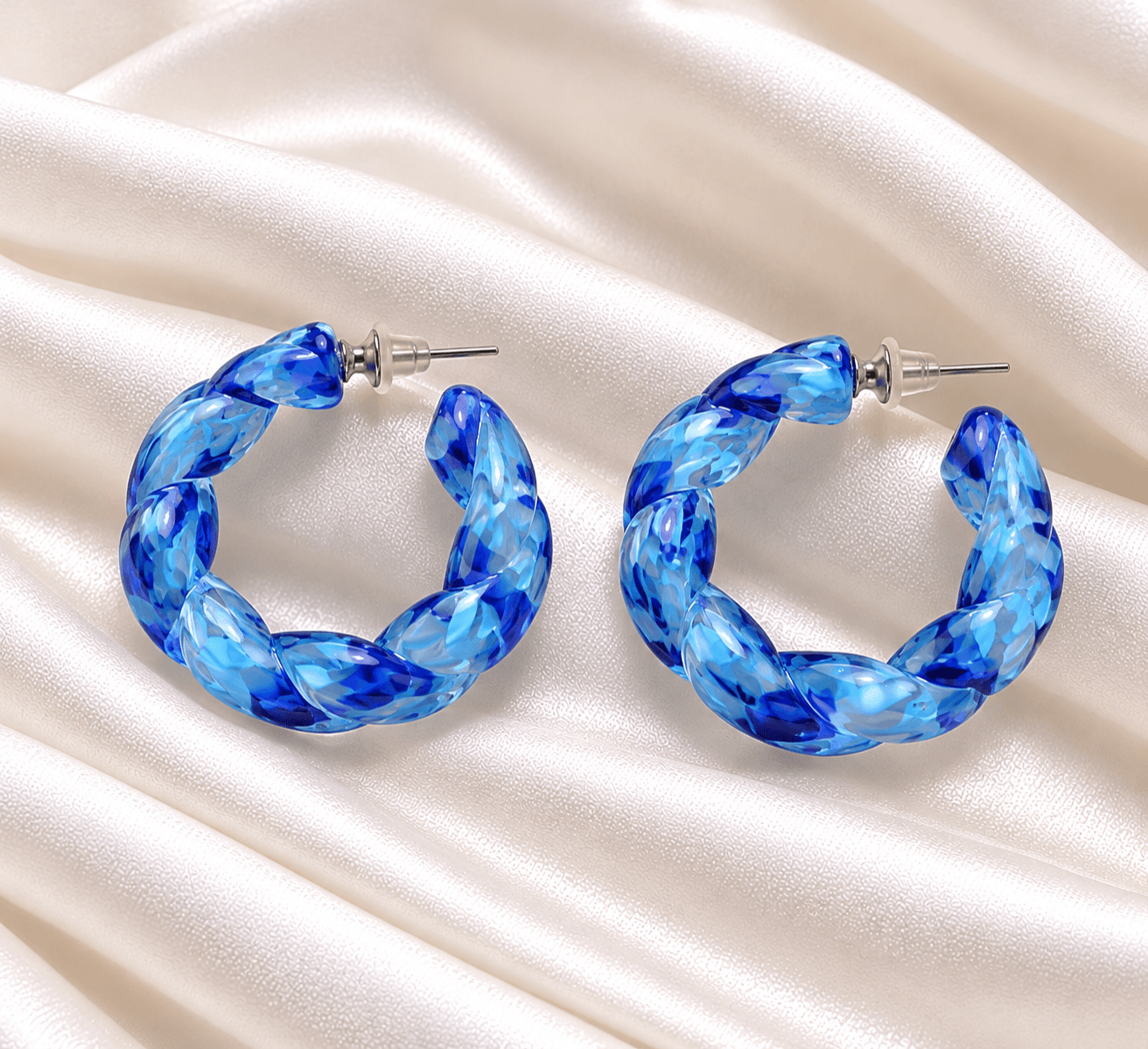 Blue Chunky Acrylic Hoop Earrings for Women