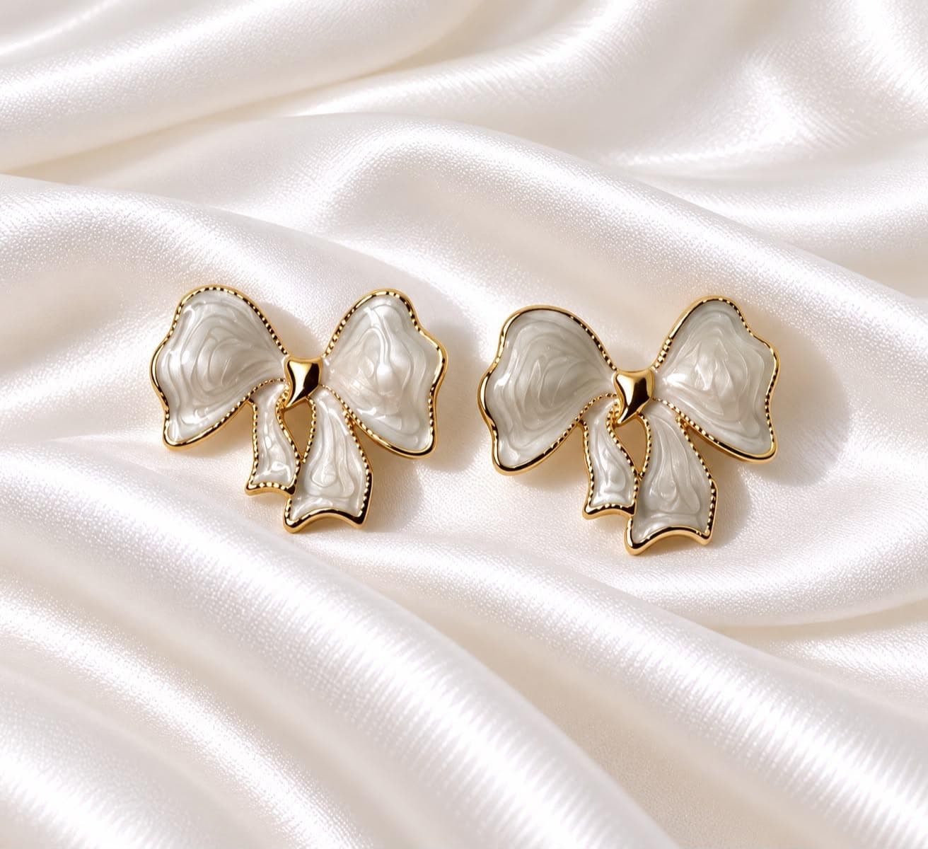 Elegant White Pearl Bow Stud Earrings for Women