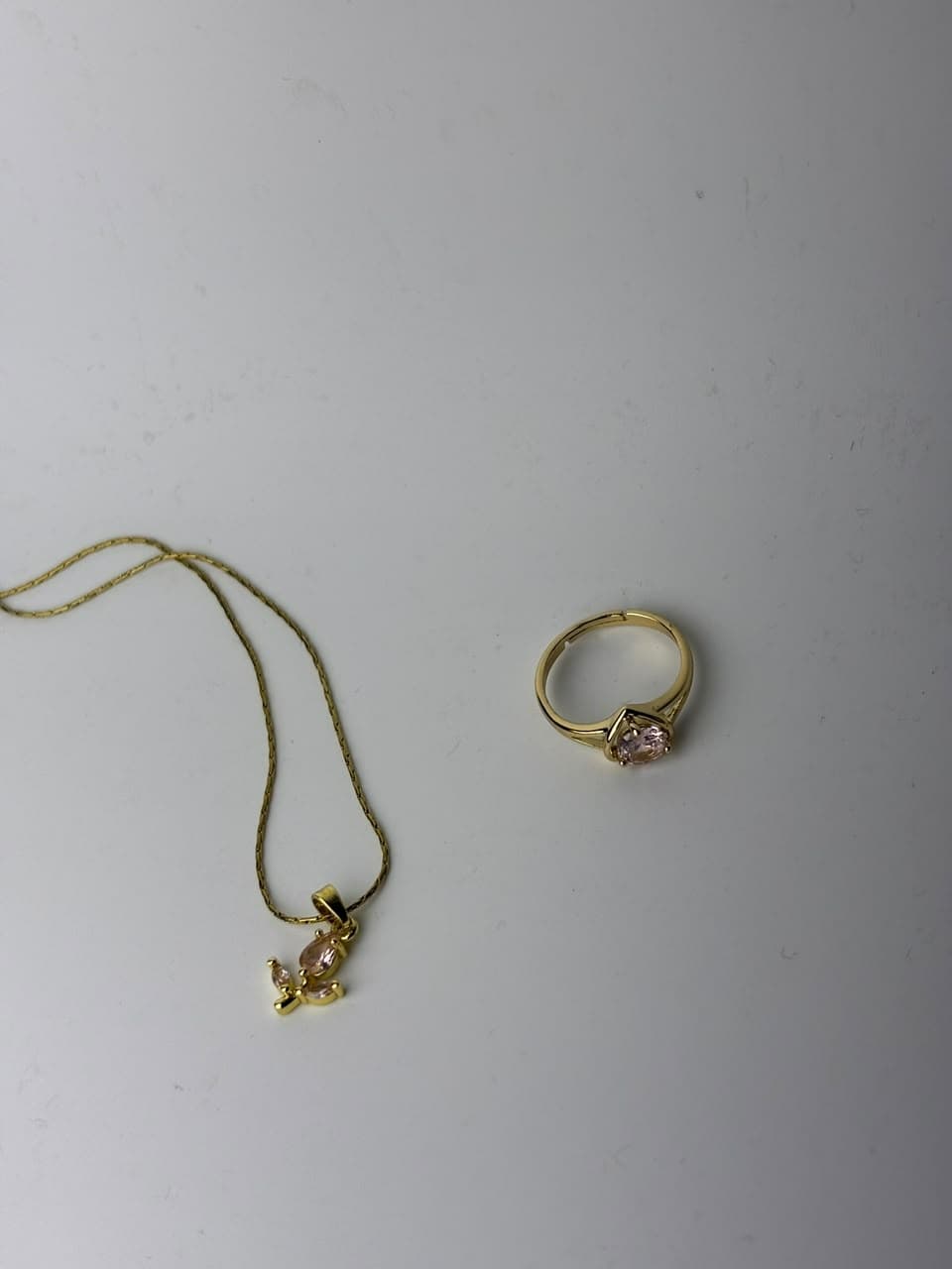 Elegant Pink Stone Gold-Tone Necklace & Ring Combo