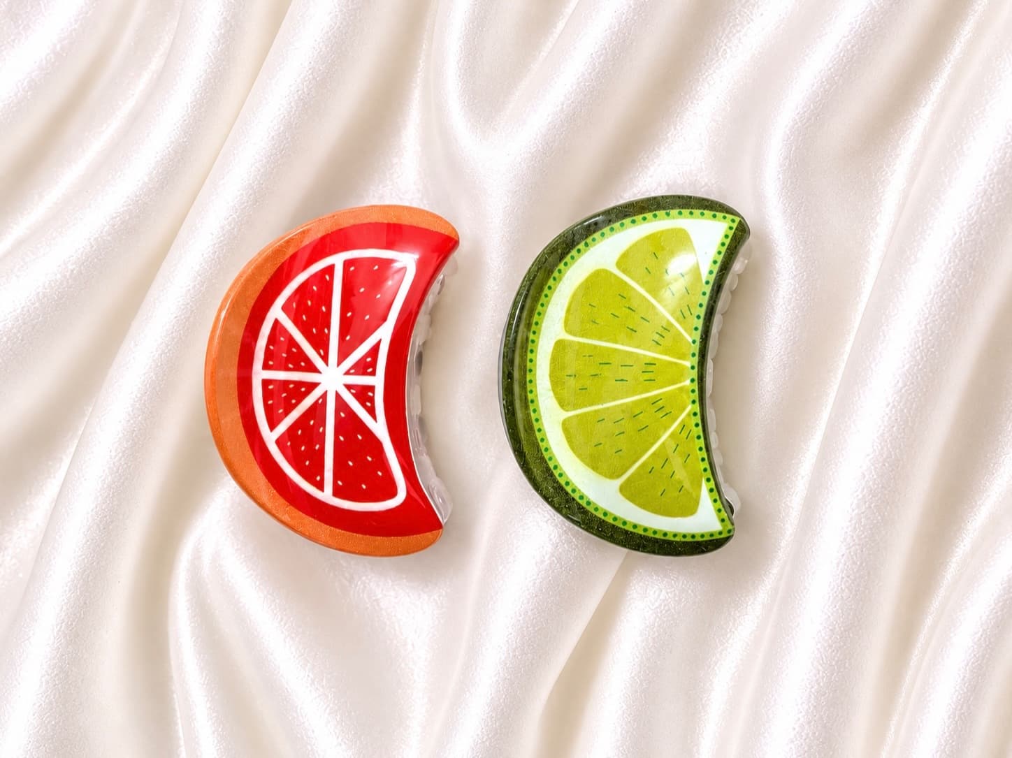 Citrus Slice Hair Claw Clip Set – Red Grapefruit & Green Lime