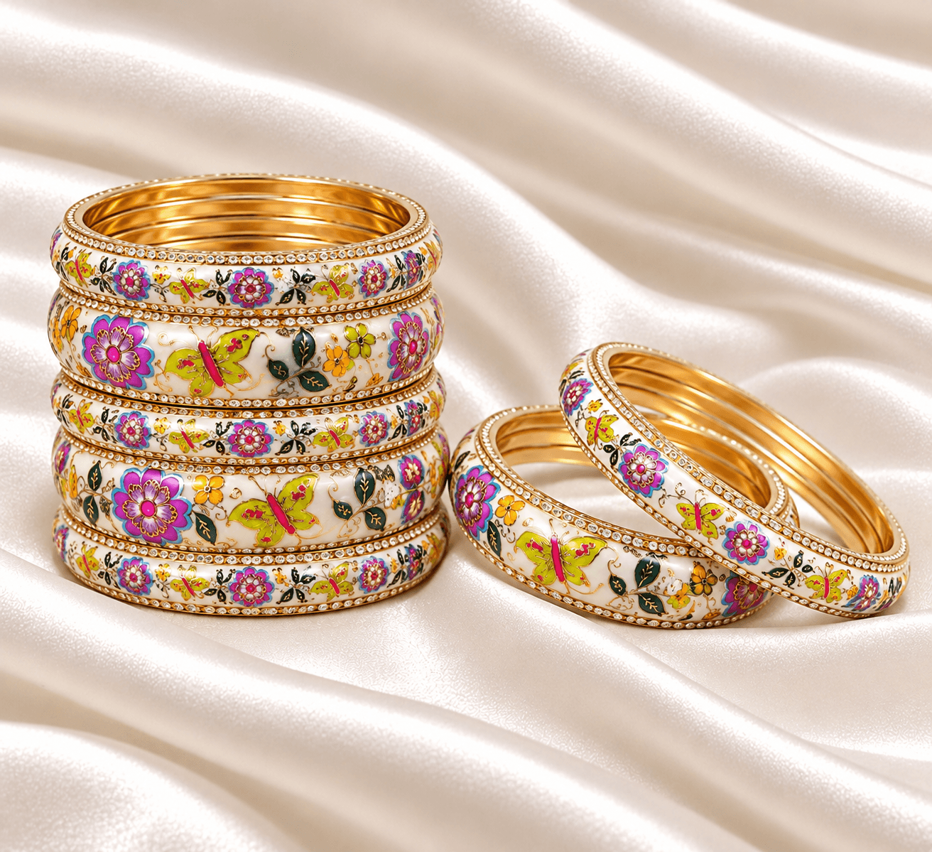 Multicolour Floral Meenakari Traditional Bangles Set for Women