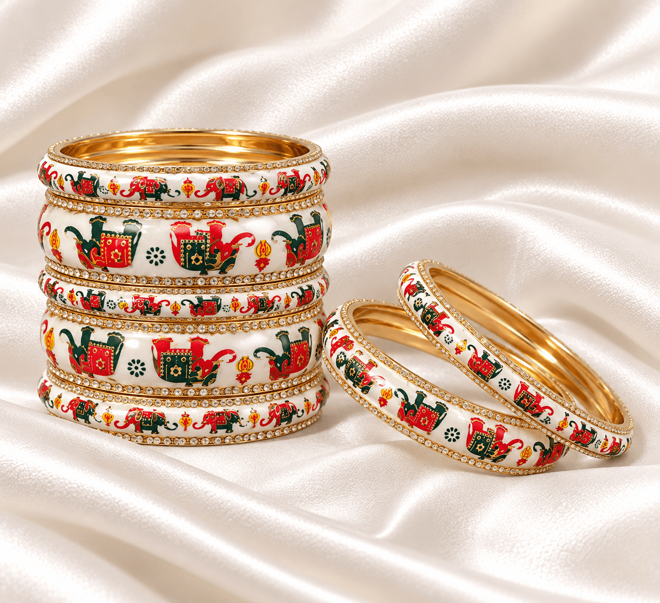 Multicolour Elephant Meenakari Traditional Bangles Set for Women